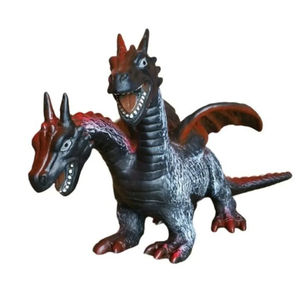 Red and Black Two-Headed Rubber Dragon Toy Figure